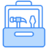 Blaues werkzeugkoffer icon für Werkzeugverleih und Dienstleistungen.